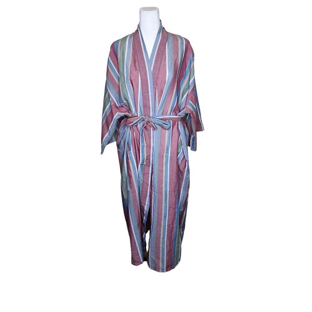 Vintage 70s John Weitz Striped Tie Waist Robe Mens One Size Red Lightweight